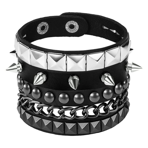 Avaner 3 PCS Punk Rock Studded Bracelets Set, Spiked Studded Bracelet Cuff 80s Goth Jewelry Accessories Adjustable Wristband