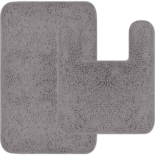 Chenille Bath Mat Rug Set Non Slip Soft Water Absorbent Shaggy Bathroom