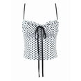 thumbnail image 3 of Women'S Summer Polka Dots Camis Top Ruched Tie Front Spaghetti Strap Going Out Tops White M, 3 of 9