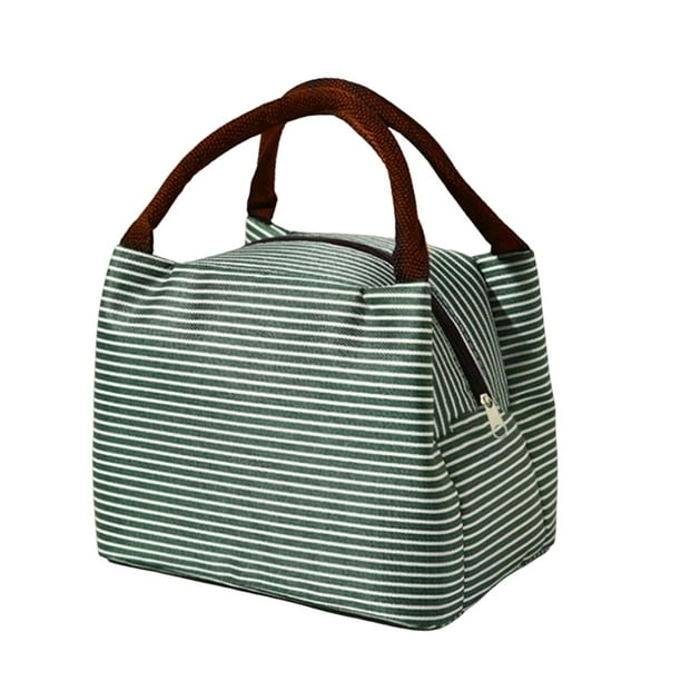 Bolsa aislante a rayas para el almuerzo - Amplio compartimento, correa ajustable y forro térmico - Bolsa Bento portátil para el trabajo/la escuela/los picnics
