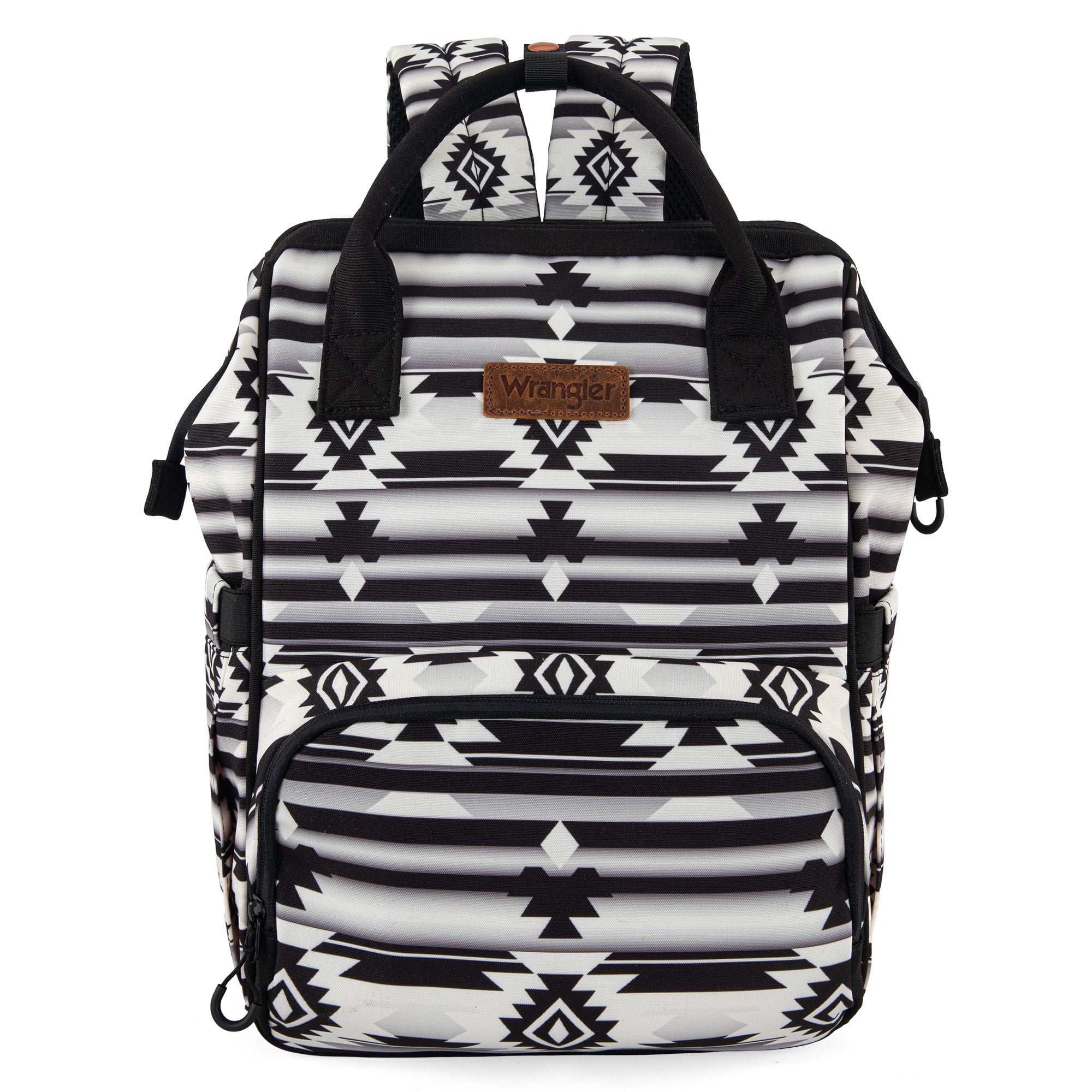 Wrangler Aztec Travel Backpack Baby Bag for Women with Stroller Strap and Side Bottle Pockets Organized Diaper Bag, Black