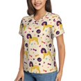 thumbnail image 5 of Yiaed Cartoon Poodle Dog Print Women's T Shirt V-Neck Short Sleeve Shirt Casual Breathable Tee Summer Tops-Small, 5 of 5