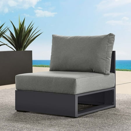 Modway Tahoe Outdoor Patio Powder-Coated Aluminum Modular Armless Chair in Gray Charcoal