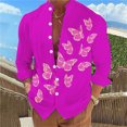 thumbnail image 1 of Camisa de manga larga con botones y solapa de estilo hawaiano con estampado 3D de mariposas para hombre, de color liso, de moda, de talla grande, 1 of 6