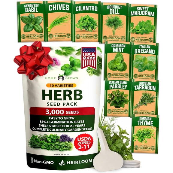 10 Herb Seeds for Planting 3,000  Non-GMO Heirloom Seeds | Extra Large Variety Pack Herb Kit – Indoor Outdoor & Hydroponic | Culinary Seed Set | Grow Your Own Herbs | Gift for Beginners