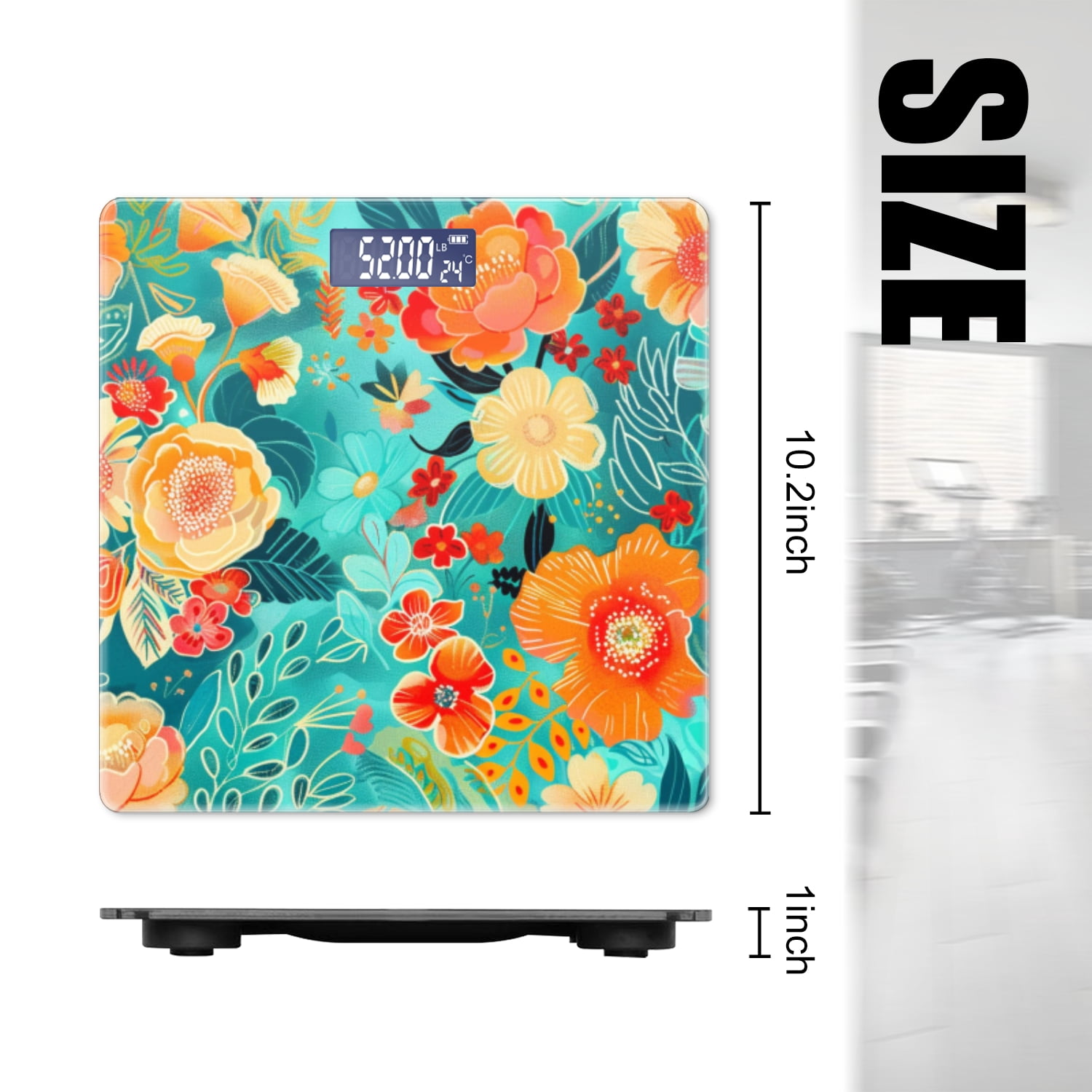 High Precision Body Weight Scale Smart Bathroom Scales with Large LCD Display(400lbs),Decorative for Bedroom-Vibrant Pattern Of Turquoise And Coral Flowers