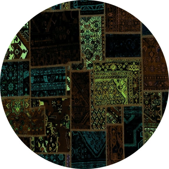 Ahgly Company Machine Washable Indoor Round Abstract Turquoise Blue Modern Area Rugs, 4' Round