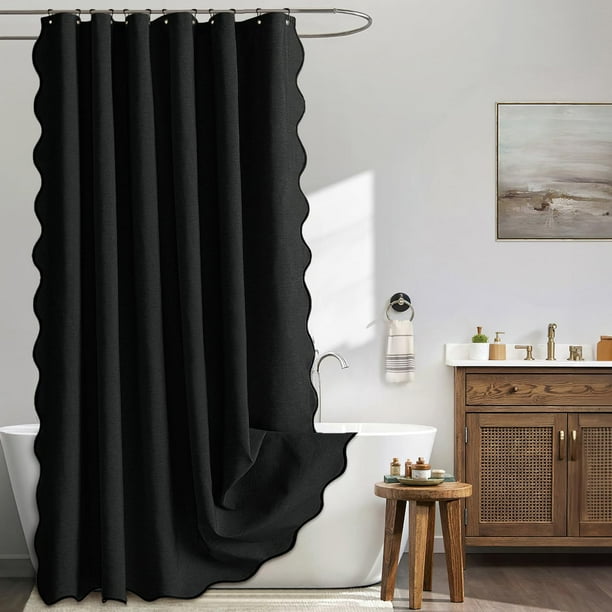 XmhyTop-A Cortina de ducha de lino, estilo bohemio, moderna, para baño, 200 x 200 cm, 1 pieza, elegante y duradera, para el baño del hogar, color negro.