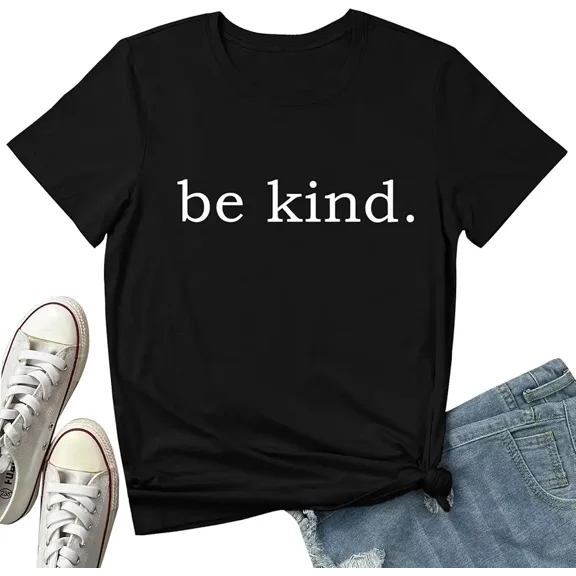 Women's Be Kind Graphic T-Shirt Short Sleeve Crew Neck Casual Summer Top Black