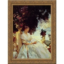 In a Garden: Corfu 20x24 Gold Ornate Wood Framed Canvas Art by Sargent, John Singer