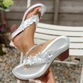 thumbnail image 3 of HomeDM Women's Block Heels Sandals Open Toe Slip-On Platform Flip-Flops Summer Beach Vacation Thong Sandals, Silver Size 7, 3 of 7
