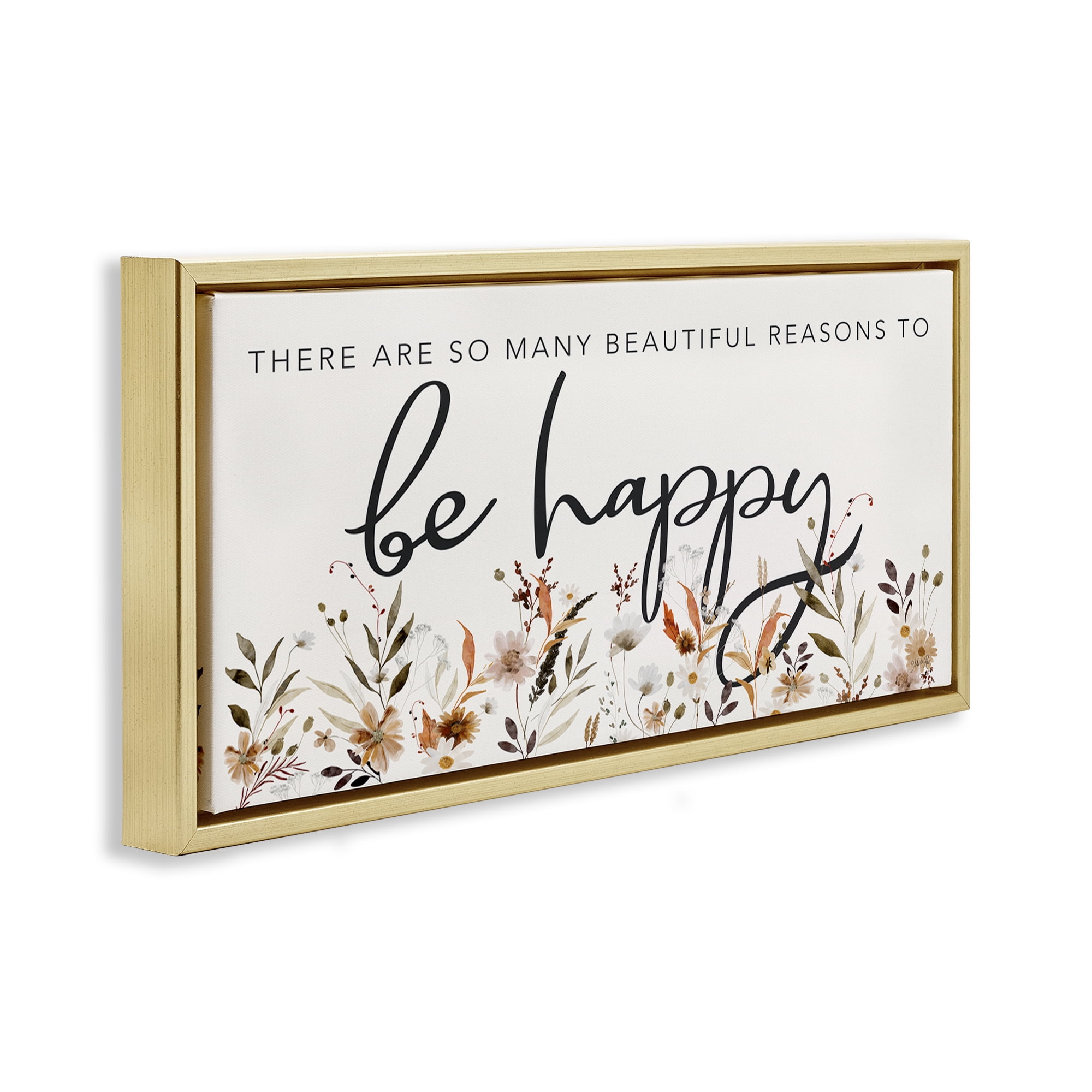 Stupell Industries Beautiful Reasons Sentiment Plants & Flowers Painting Gold Floater Framed Canvas Art Print Wall Art, 31 x 14