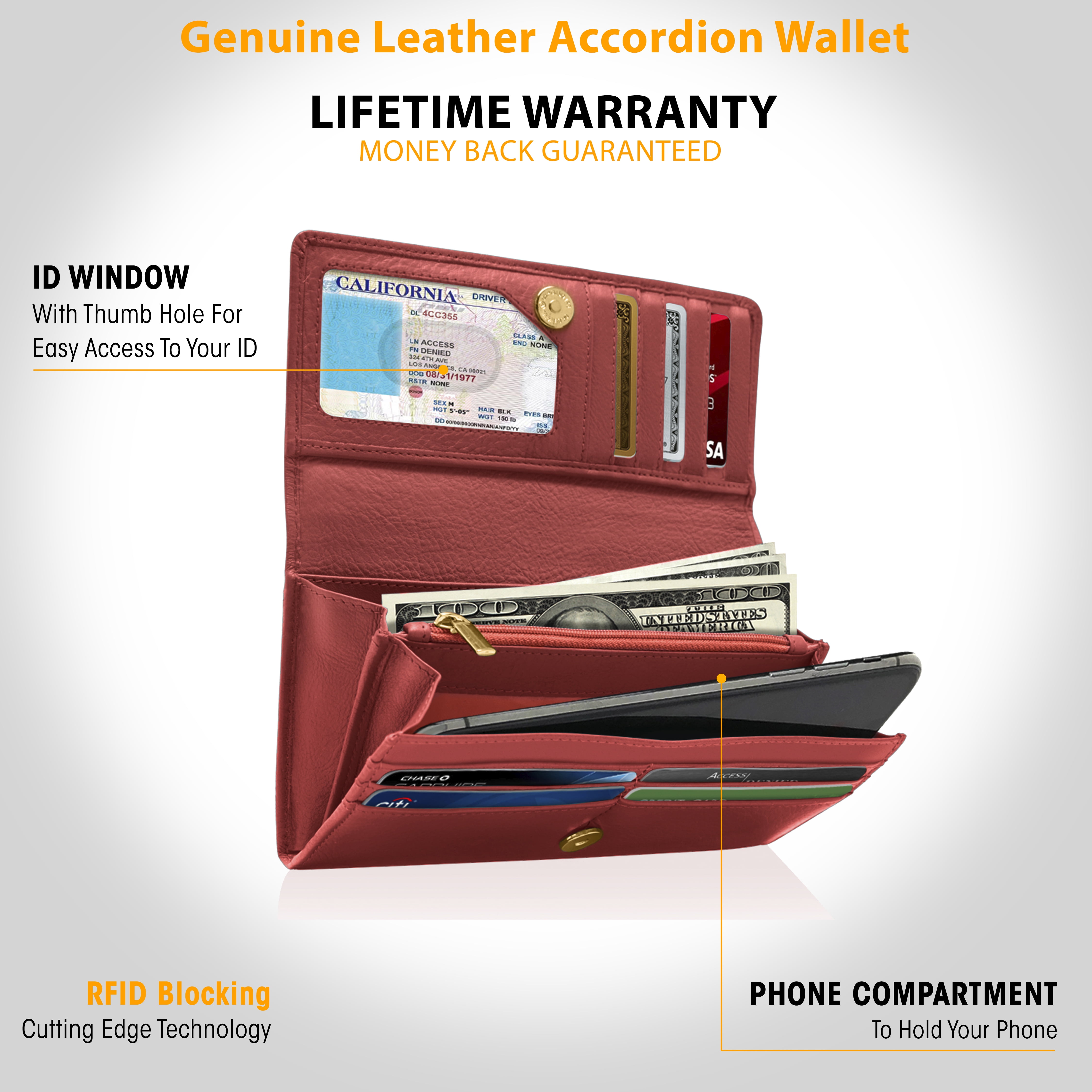 ladies leather wallet with coin purse