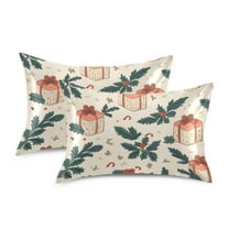 Yayeee Pillowcase Standard Size Set of 2 Satin Wrinkle Resistant Pillow Case, Orange Christmas Gift Pattern