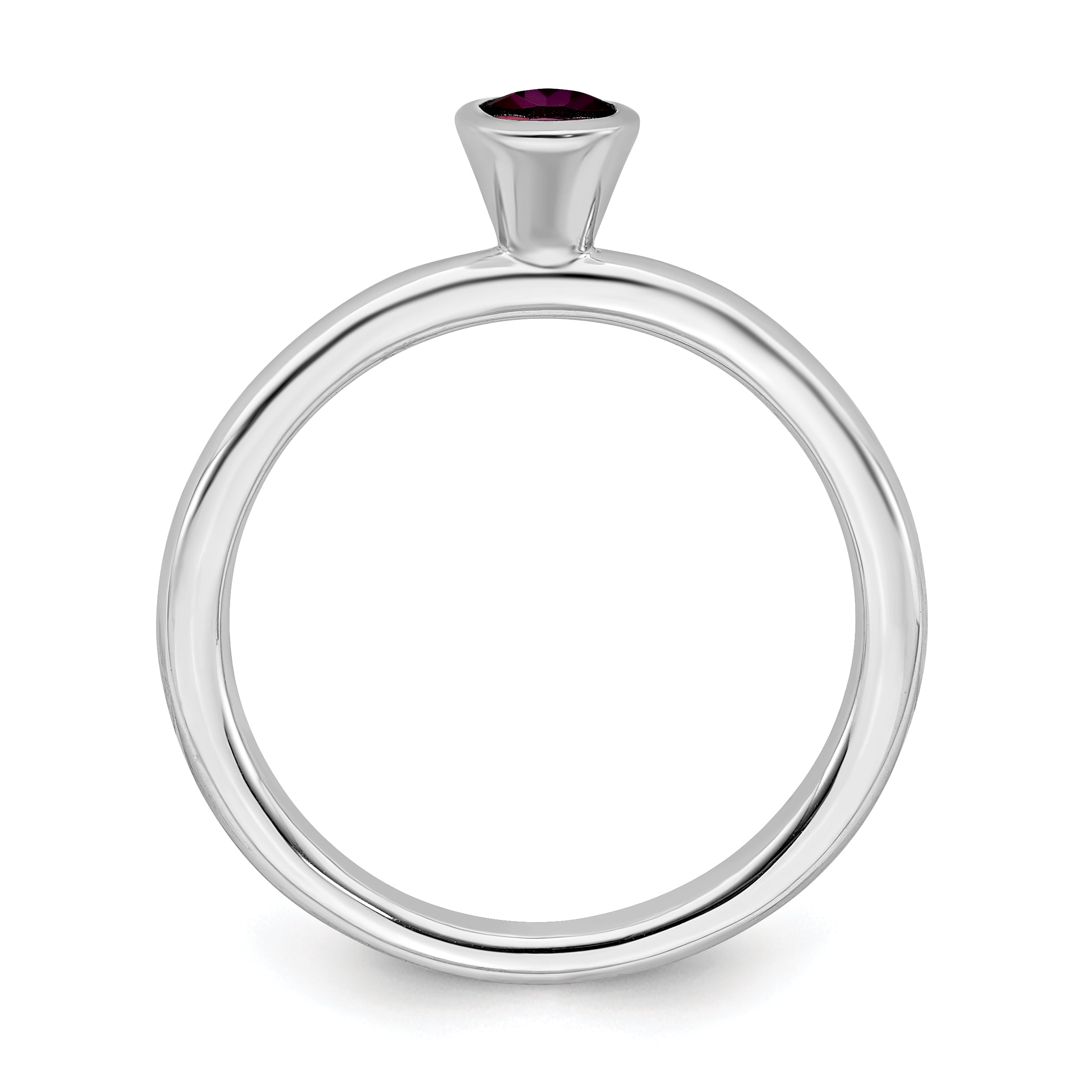 High 4mm Round Rhodolite Garnet Sterling Silver Ring