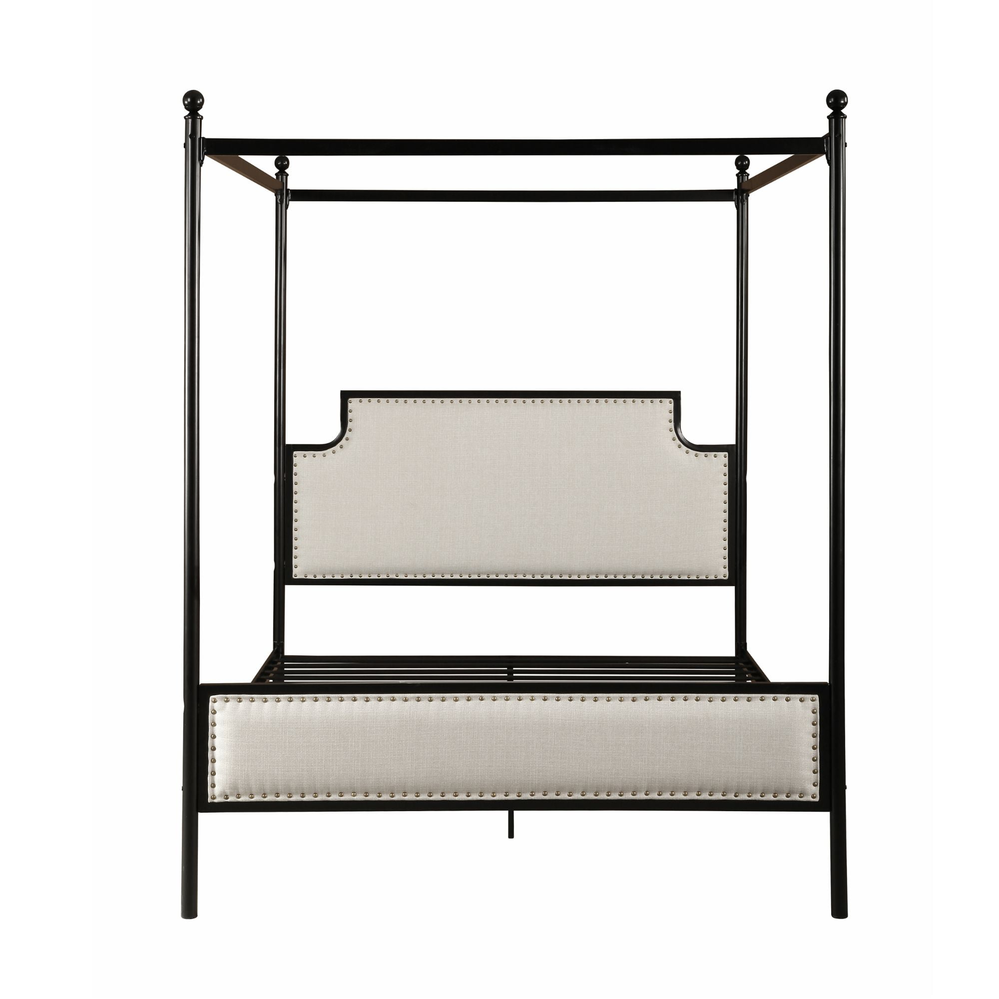 83" Beige and Black Traditional Queen Size Canopy Bed Frame