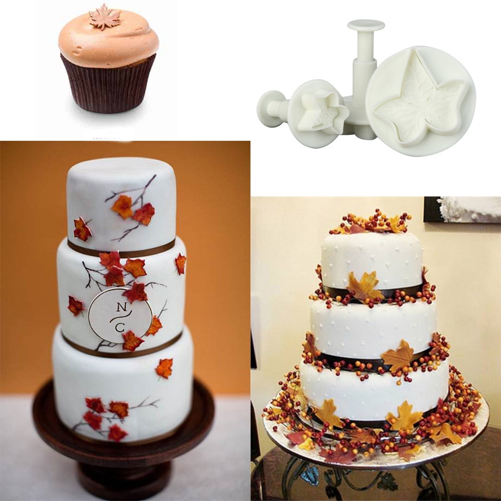 3pcs Maple Leaf Flower Cake Fondant Cookie Decorating Plunger Mold Walmart Com Walmart Com