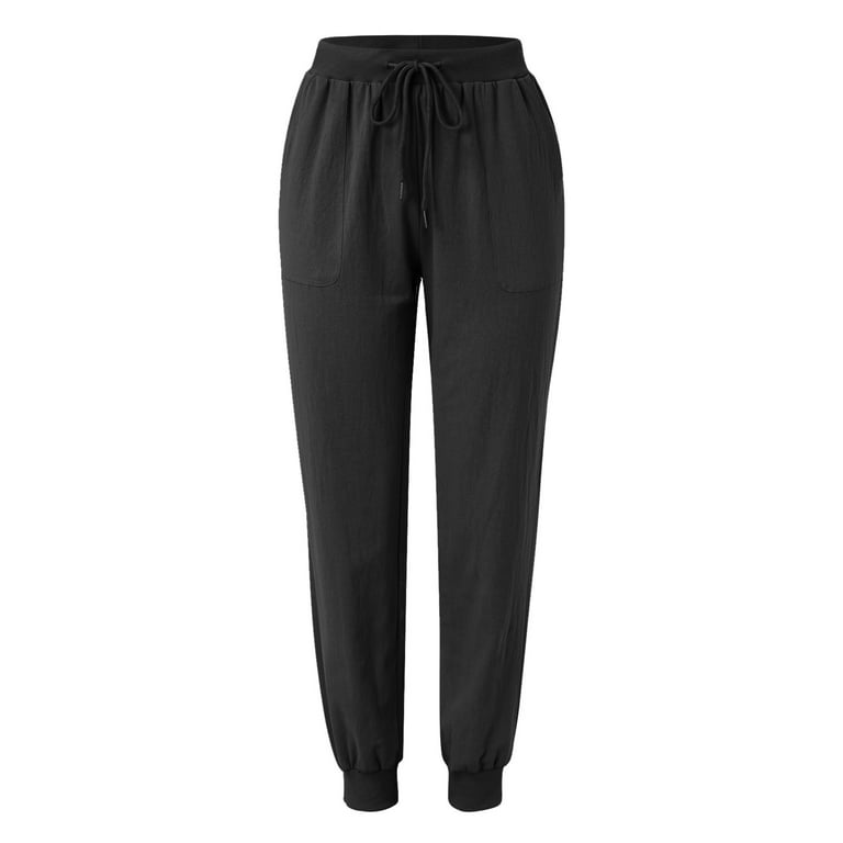 Akiihool Women's Pants Plus Size Women's Lightweight Golf Pants with  Pockets High Waisted Casual Track Work Ankle Pants for Women (Black,L) 