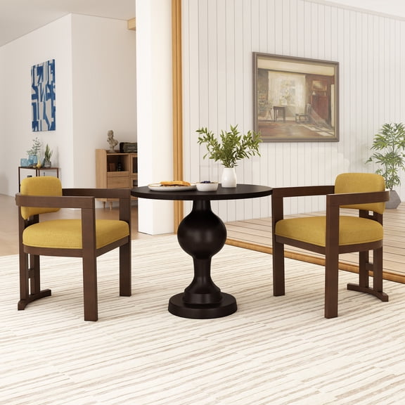 LiviNest Upholstered Dining Chair Set of 2: 250lbs Support for Family Meals - Yellow Fabric & Walnut Wood Frame - Compact 23x23x30.5 Inch Kitchen Breakfast Nook Chairs