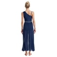 thumbnail image 3 of Kaerm Womens Sleeveless Lyrical Dance Dress Glittery Asymmetrical Shoulder Split Dress Modern Dancewear Navy Blue S, 3 of 7