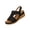 Black, variant on IEMIEMIEM Women's Perforated Leather Sandals Summer Comfortable Leaf Cut-Out Design Adjustable Strap Cushioned Wedge Heel Casual Sandals Walking Shoes Black 10 Wide