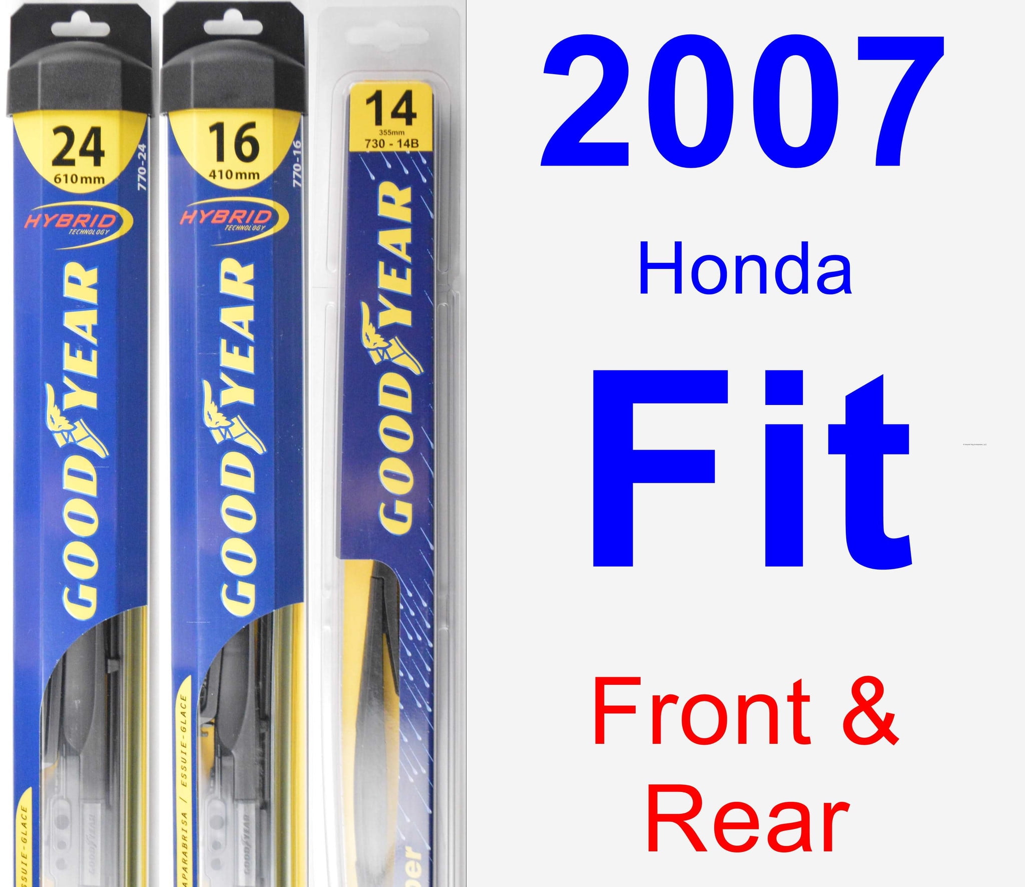 2007 Honda Fit Wiper Blade Set/Kit (Front & Rear) (3 Blades) Rear