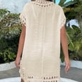 thumbnail image 5 of Antinious Ladies V-Neck Short Sleeve Hand Crochet Neck Splice Solid Coverup Versatile Casual Dress, 5 of 5