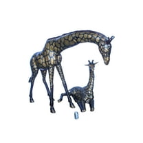 Life Size Bronze Giraffes Statues, One Laying, One Standing 77" x 21" x 58"H