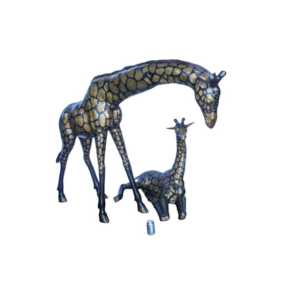 Life Size Bronze Giraffes Statues, One Laying, One Standing 77" x 21" x 58"H