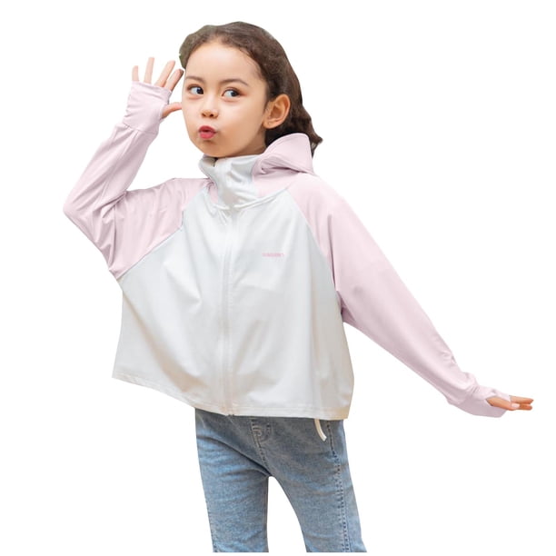 Penkiiy Chicas Chicas Camisa de manga larga Protección solar Capucha Ligera Entrenamiento atlético Suéter Top Rash Guard para niños 4 Años Rosa