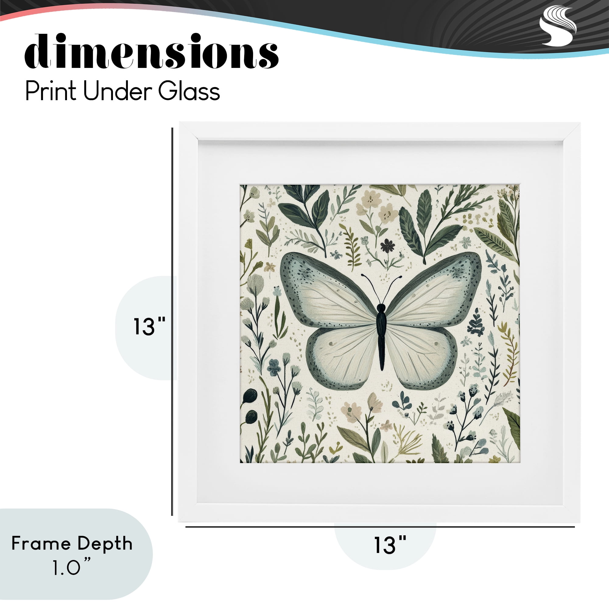 Stupell Industries Dusty Blue Butterfly Botanicals White Framed Print Under Glass, design by Petal Prints Design