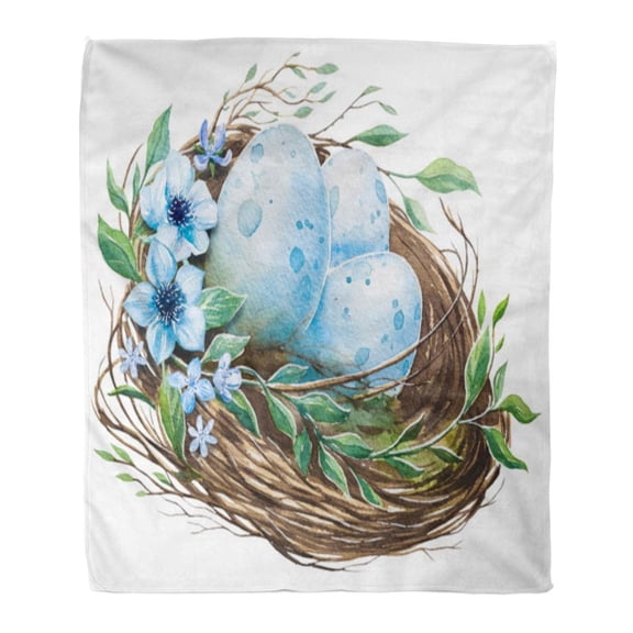 SIDONKU 58x80 inch Super Soft Throw Blanket Easter Watercolor Nest Bird Eggs Abstract Baby Birth Home Decorative Flannel Plush Blanket