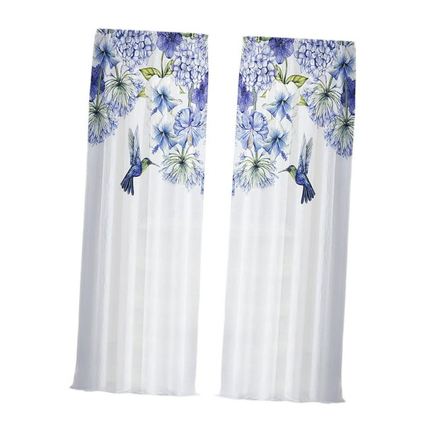 Cortina transparente con impresión digital de pájaros y flores para decoración de sala de estar 132x213cm