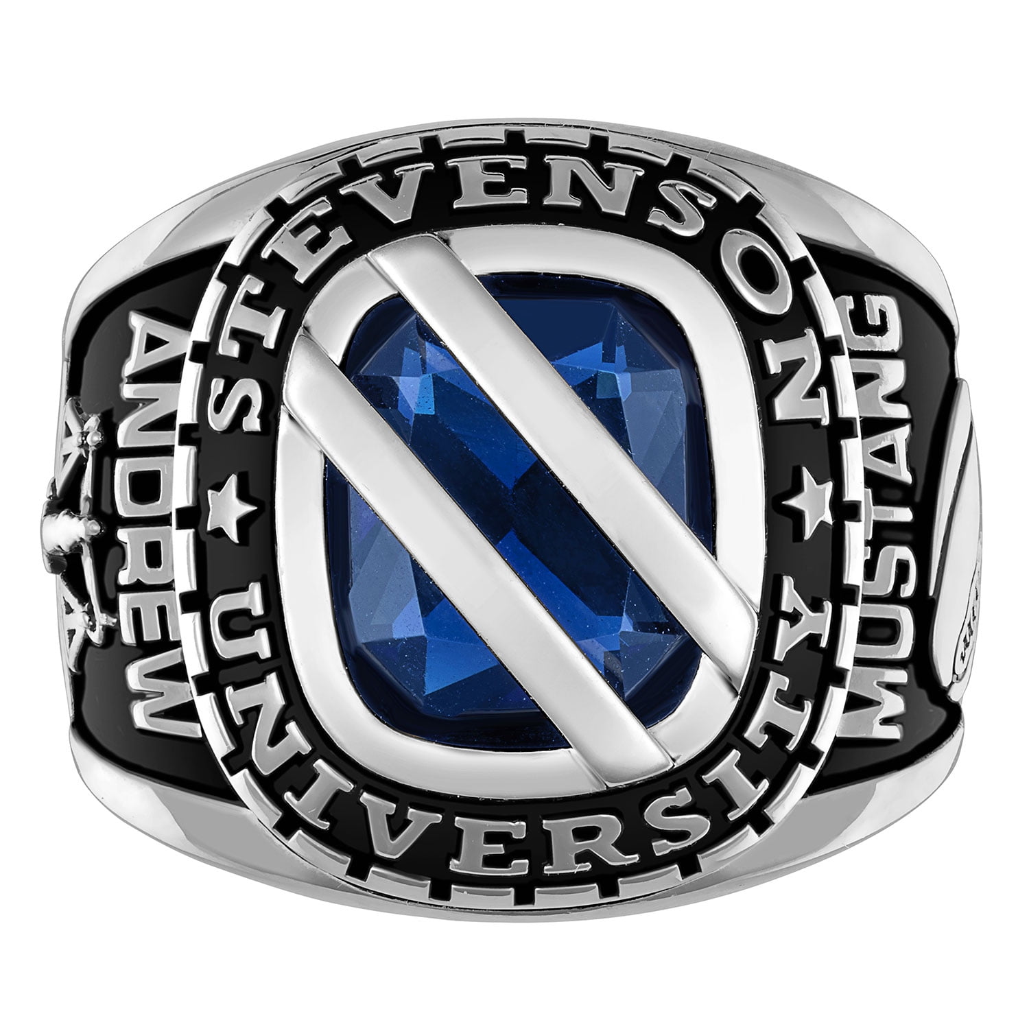Order Now for 2025 Graduation, Freestyle Men's Silver Birthstone with Diagonal Bridge Class Ring, Personalized, High School or College Graduation