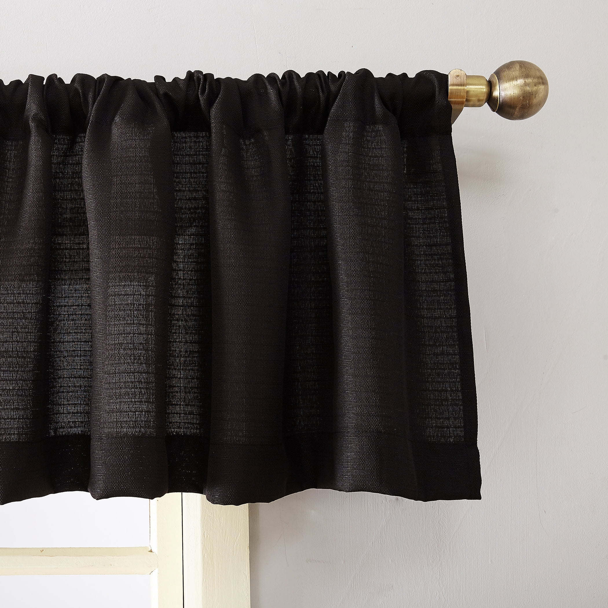 Mainstays Lauren Semi-Sheer Textured Solid Rod Pocket Curtain Valance, Black, 56"W x 17"L