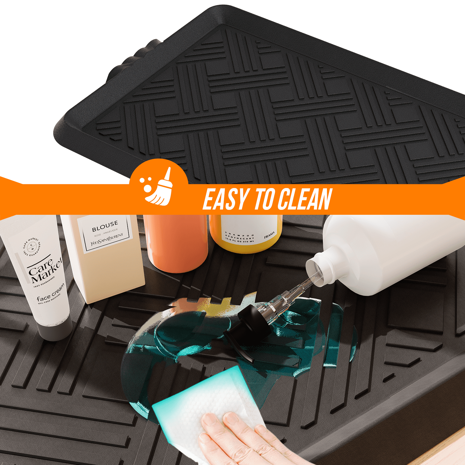 WATANIYA Large Waterproof Non-Slip Doormat Indoor/Outdoor Rubber Boot Tray, Shoe Tray for Entryway or Pet Food Mats Tray - 15.75" x 47.24", Black