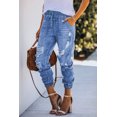 thumbnail image 1 of Women's Sky Blue Pocketed Distressed Denim Joggers, 1 of 14