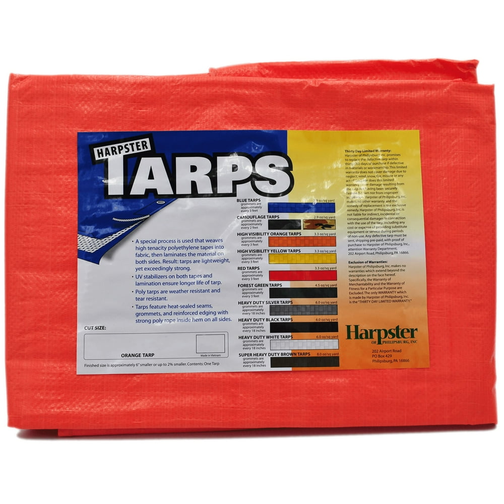 Harpster Tarps 8' x 10' High Visibility Orange 3.3 oz. Poly Tarp 8 Mil