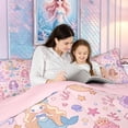 thumbnail image 4 of meiyoeat Kawaii Crown Mermaid Princess Twin Comforter Sets for Kids Girls, Dolphin Star Coral Fairy Bedding Set, Pink Purple, Pink Reversible, 2pcs, 1 Comforter and 1 Pillowcase, 4 of 6