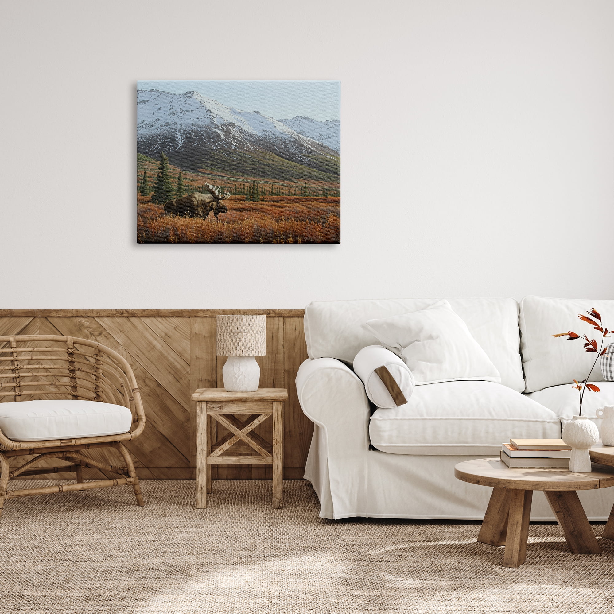 Stupell Industries Moose Rural Mountain Landscape Nature Painting Gallery Wrapped Canvas Print Wall Art, 40 x 30