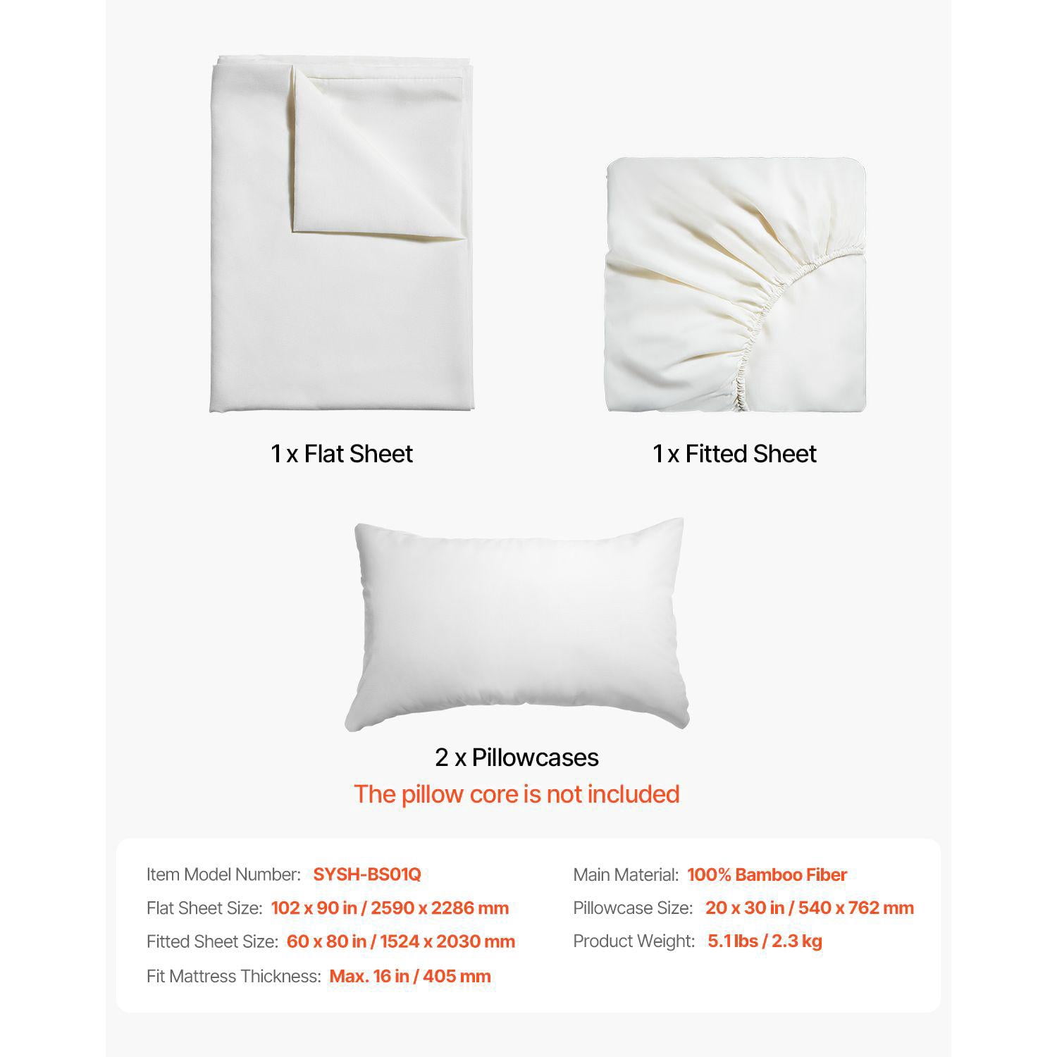 Queen Size 4 Piece Bamboo Fiber Bed Sheet Set Cooling Breathable Shrink Resistant Luxury Bedding with 16 Inch Deep Pocket for Hotel Bedroom