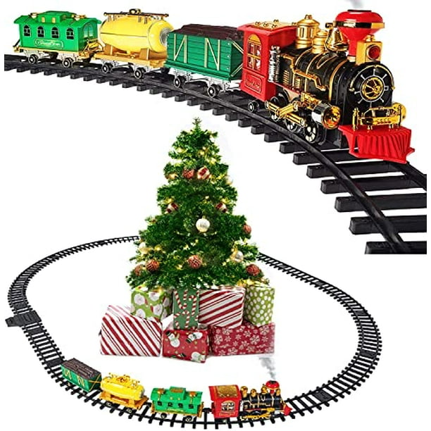 Prextex Jouet de train à vapeur de Noël – Ensemble de train électrique pour  autour du sapin de Noël et des enfants avec de la vraie fumée, de la  musique et des