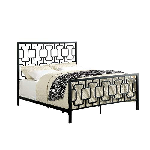 California King Metal Bed with Geometric Pattern Headboard and