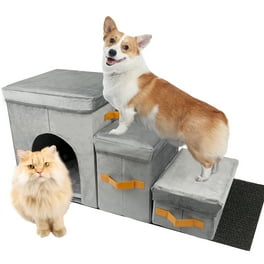Etna 3 Step Pet Steps with Storage Fold Away Pet Stairs for Dogs Cats Fabric Upholstered Padded Tops Black Walmart