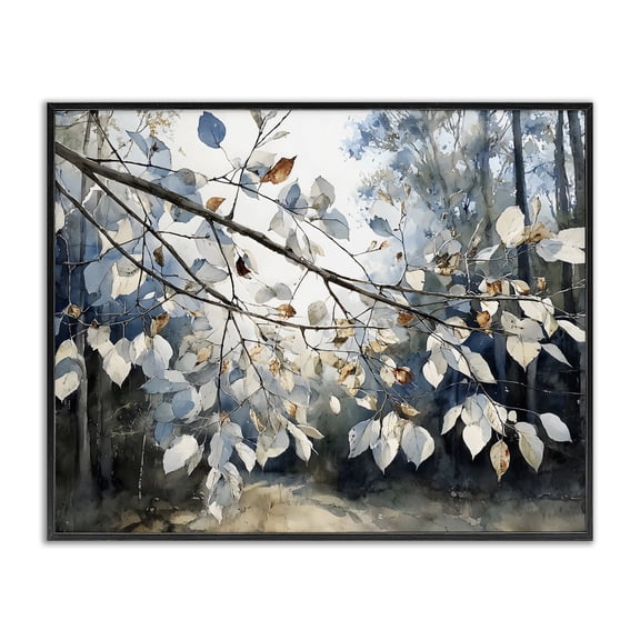 Stupell Industries Blue Fall Branch Leaves Black Framed Giclee Art, design by Franklyn Gregory