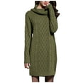 thumbnail image 2 of Women's Solid Elegant Stretchy Long Sleeve Turtleneck Sweatshirt Short Dress, Fall and Winter Casual Wear with Comfortable Fit, Versatile for Daily Use,Army Green,3XL, 2 of 5