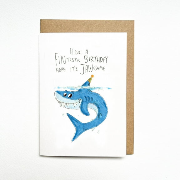 Fin-tastic Birthday Card - Jawsome Shark Design - Blank Inside with Matching Envelope - Perfect for Birthday Celebrations