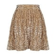 thumbnail image 5 of SMihono Women Sequin Mini Skirts Sparkly Flare Skirt High Waisted Elastic Party Skirts Stretchy Pleated Fashion Skirt Gold 8-10, 5 of 6