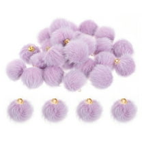 Pom Pom Charm, 24Pcs 15mm - Faux Fur Fluffy Pom Poms Pendants Balls, Pom Poms for DIY Crafts Jewelry Making Keychain Accessory (Light Purple)