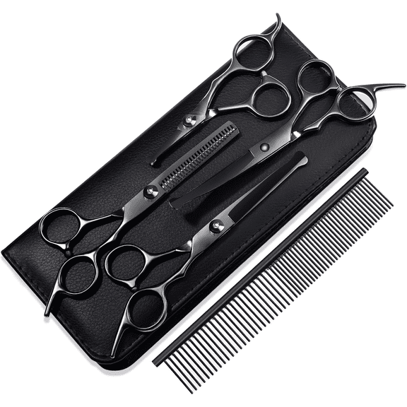 Dog Grooming Scissors Kit with Safety Round Tips, Professional 6 in 1 Grooming Scissors for Dogs, Sharp and Heavy-duty Dog Grooming Shears for Dogs Cats